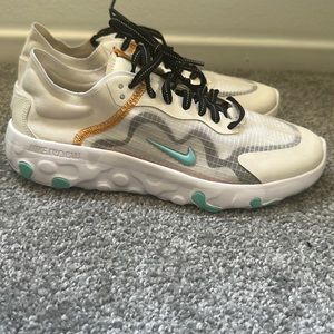 Nike renew white, teal, orange and black laces.